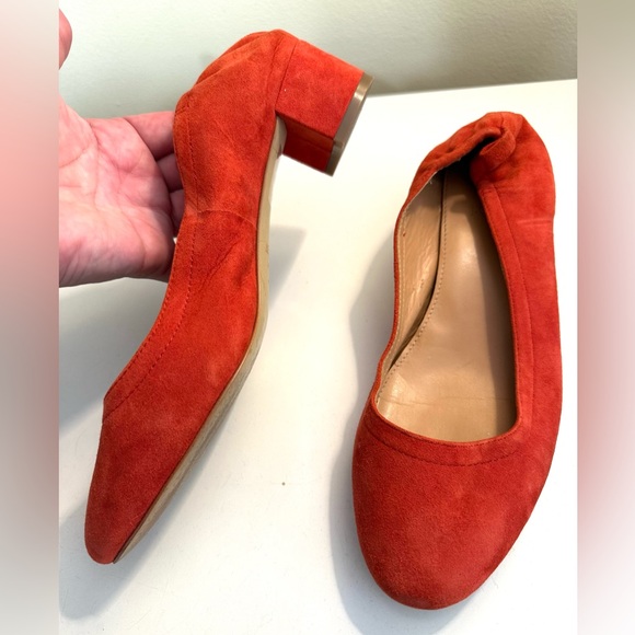J.CREW Anya Suede Leather Block Heel Shoes Tomato Orange Red Slip Ons #H7806 - Picture 5 of 13